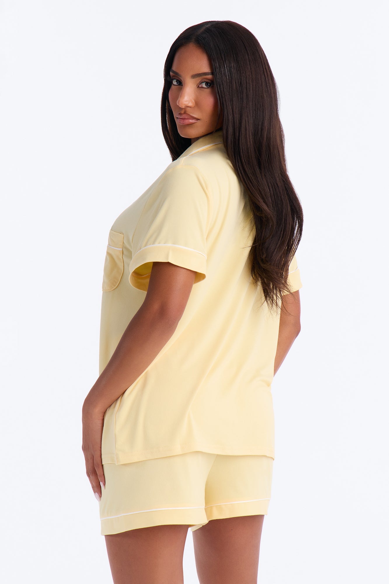 In The Morning Butter Yellow Pajama Short Sleeve Short Set - Image 3