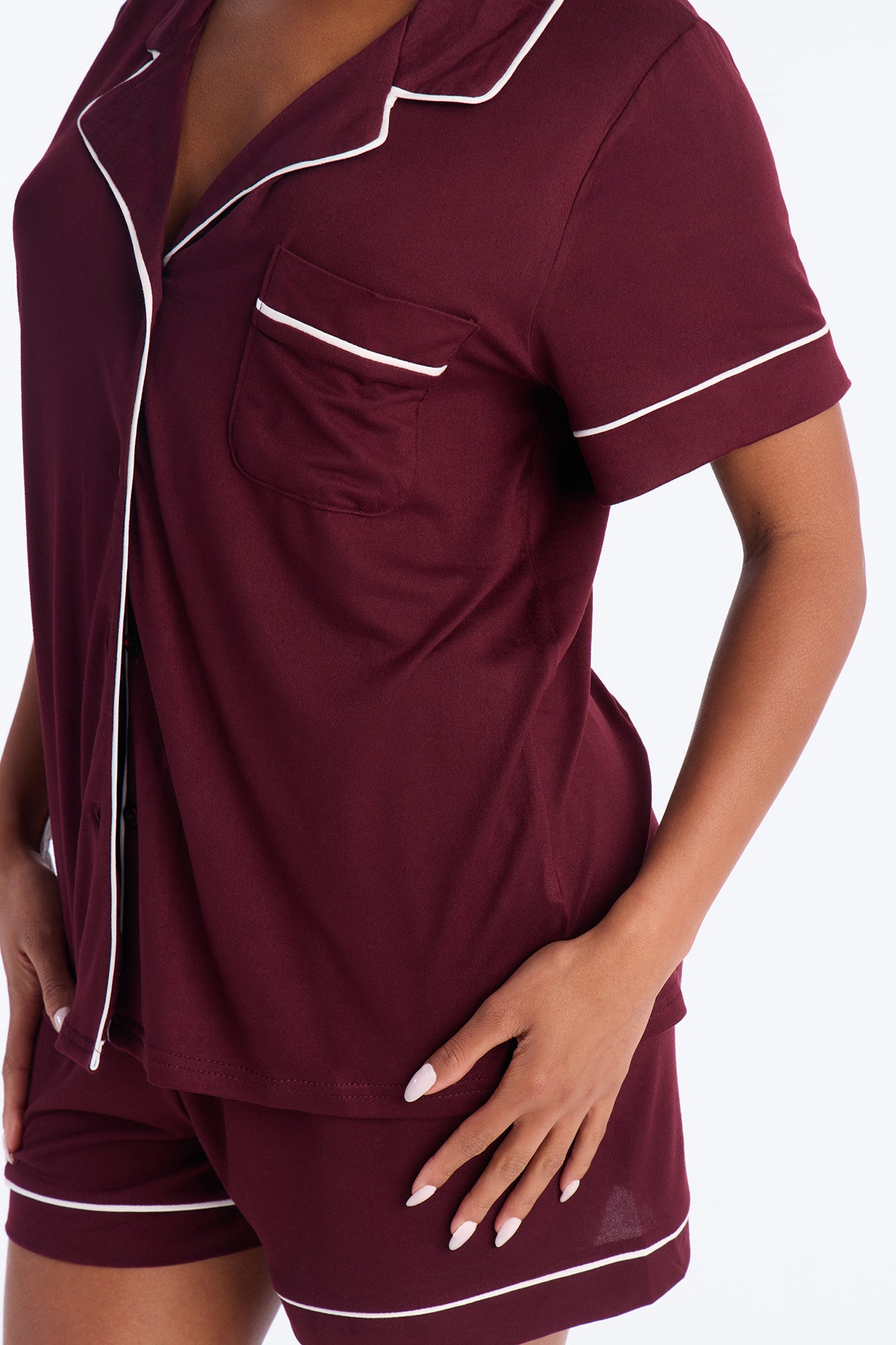 In The Morning Burgundy Pajama Short Sleeve Short Set - Image 2