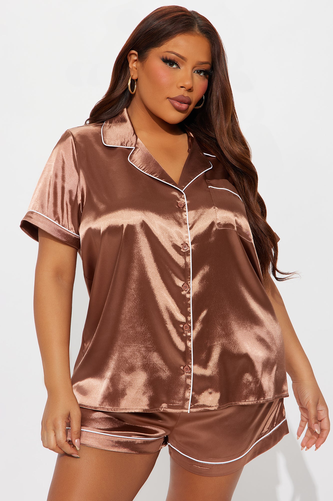 Mocha Short Sleeve Pajama Short Set - Image 3