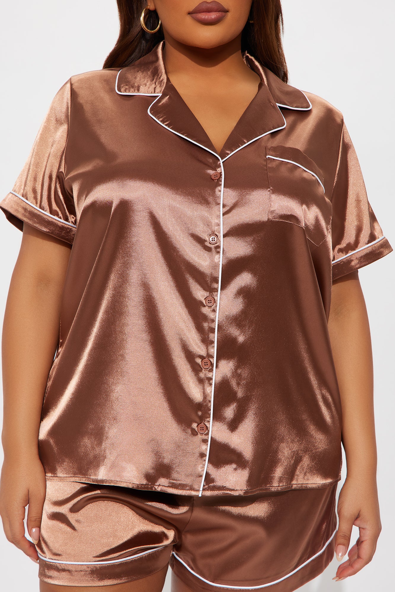 Mocha Short Sleeve Pajama Short Set - Image 4