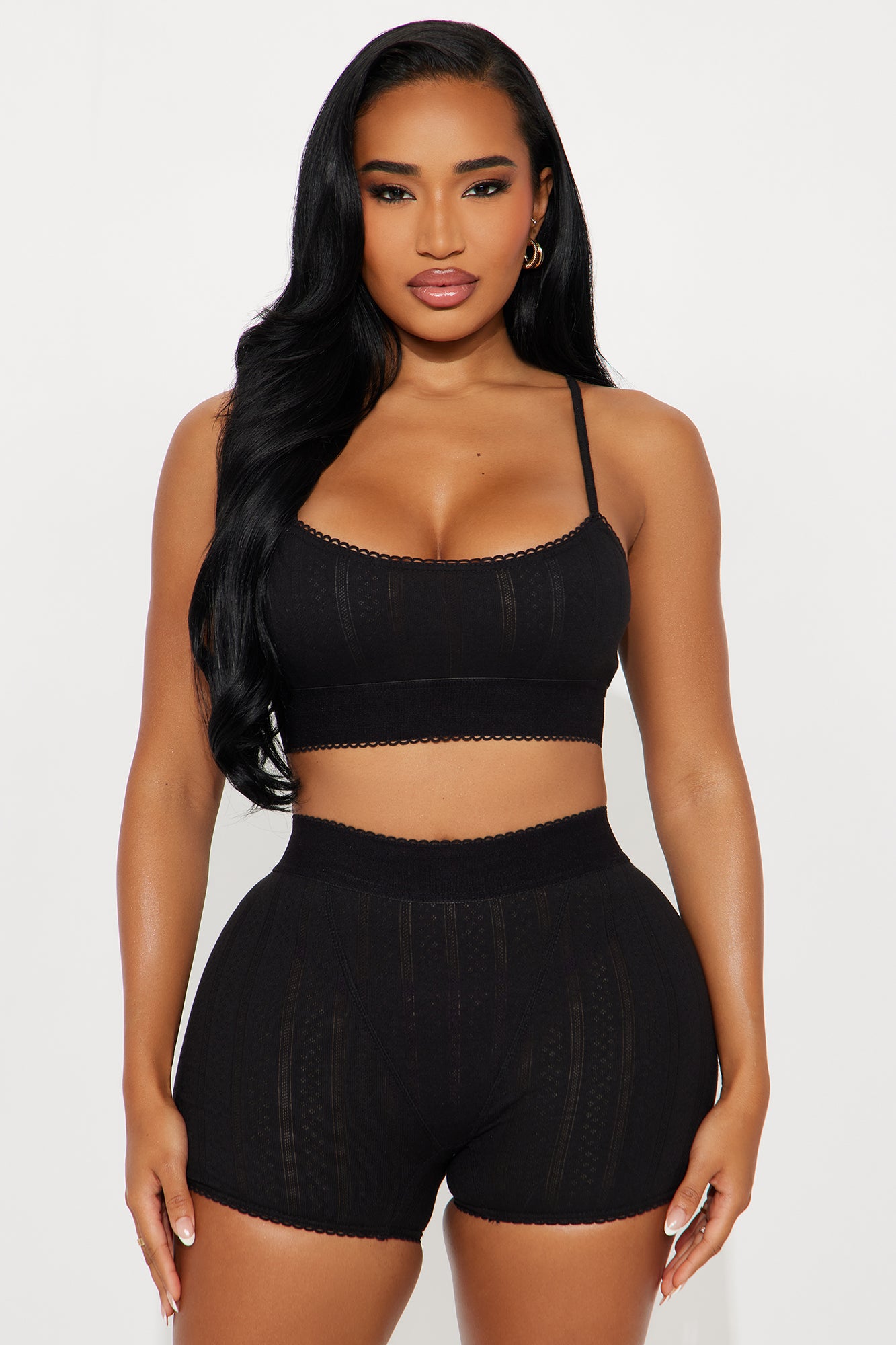 Stay Together Black Pointelle Pajama Boxer Short Set