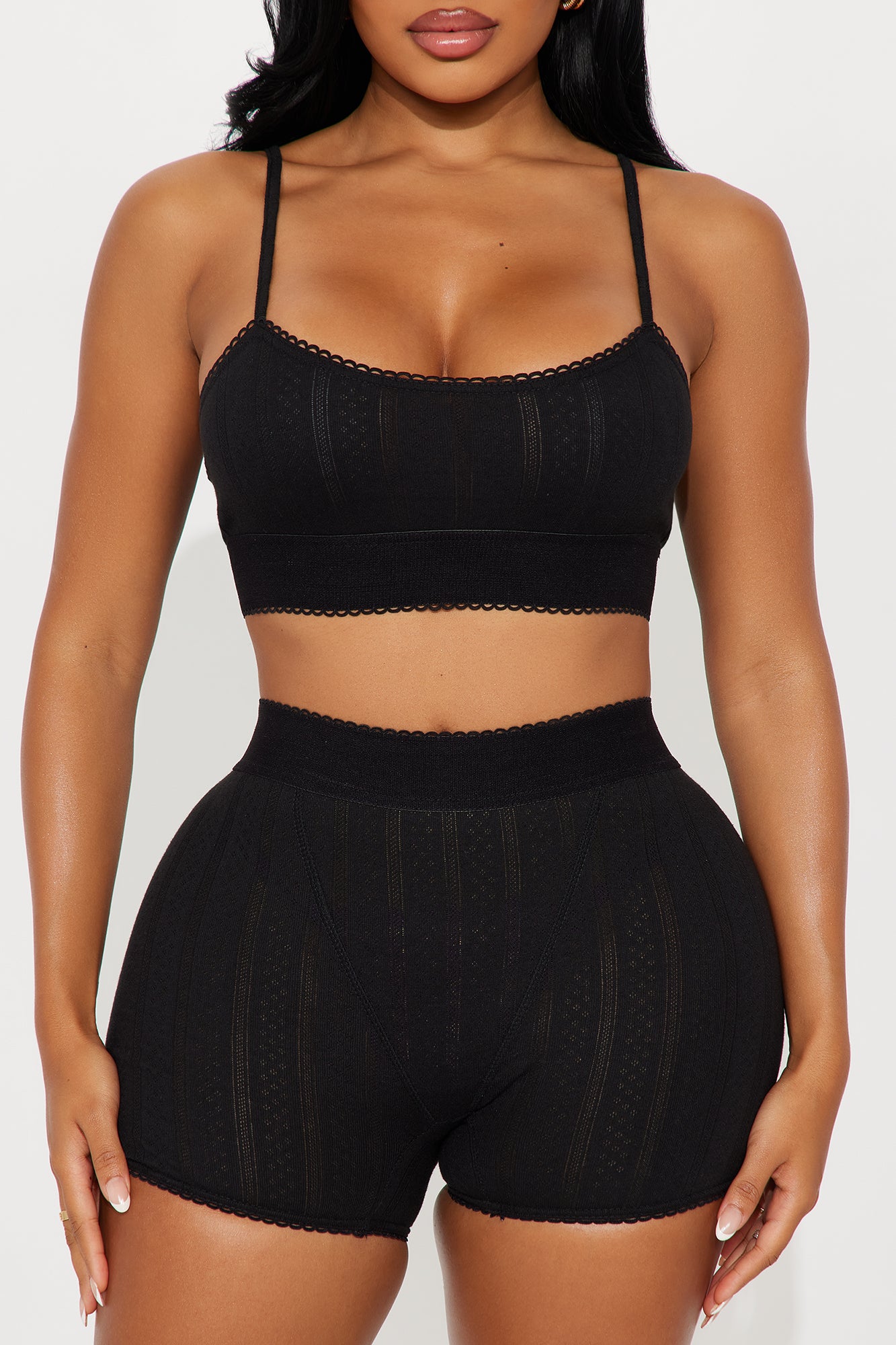 Stay Together Black Pointelle Pajama Boxer Short Set - Image 2
