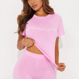 Just A Girl Pink Pajama Boxer Short Set