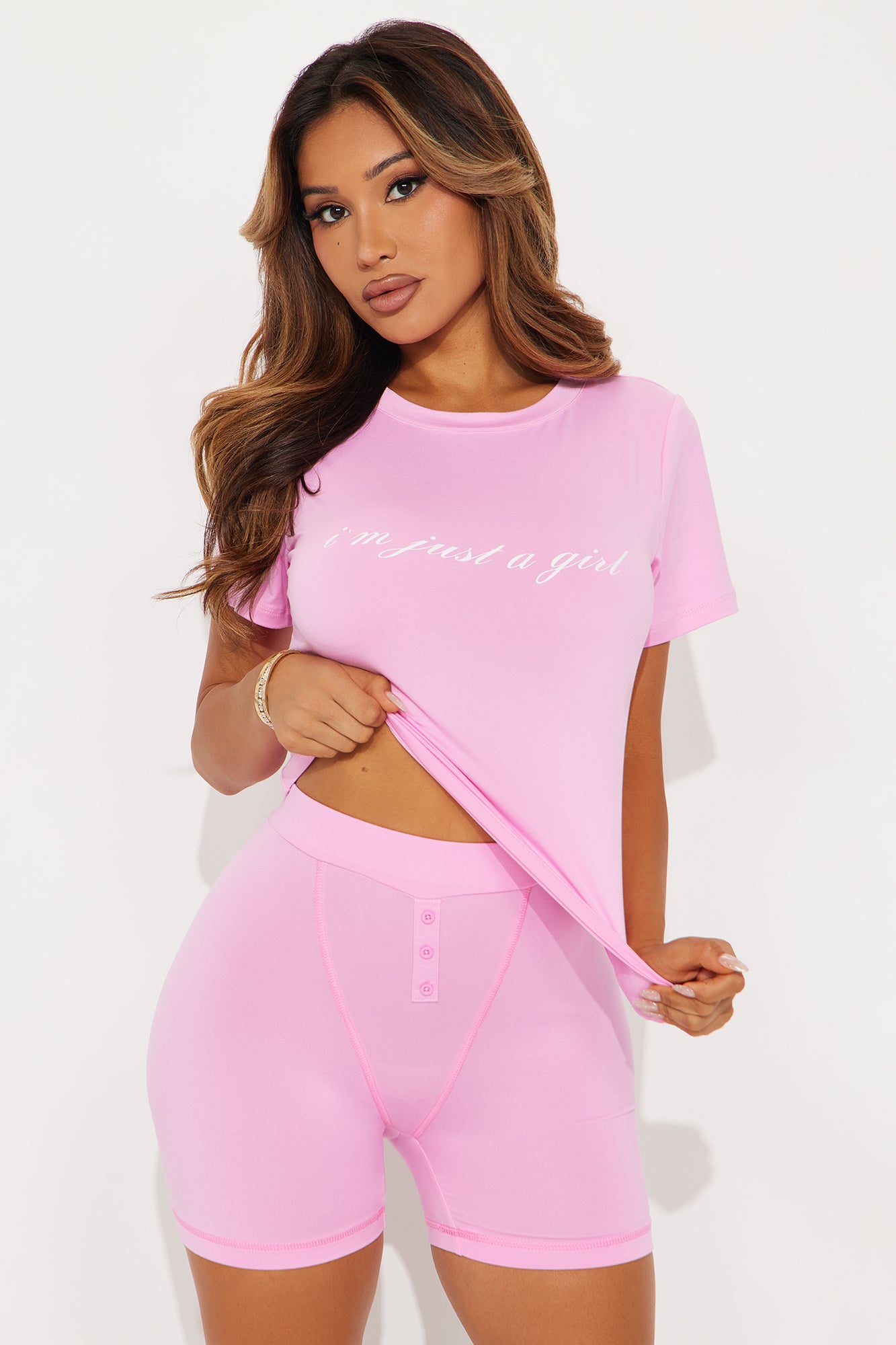 Just A Girl Pink Pajama Boxer Short Set