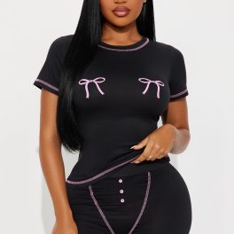 So Cute Bow Black/Pink Pajama Boxer Short Set