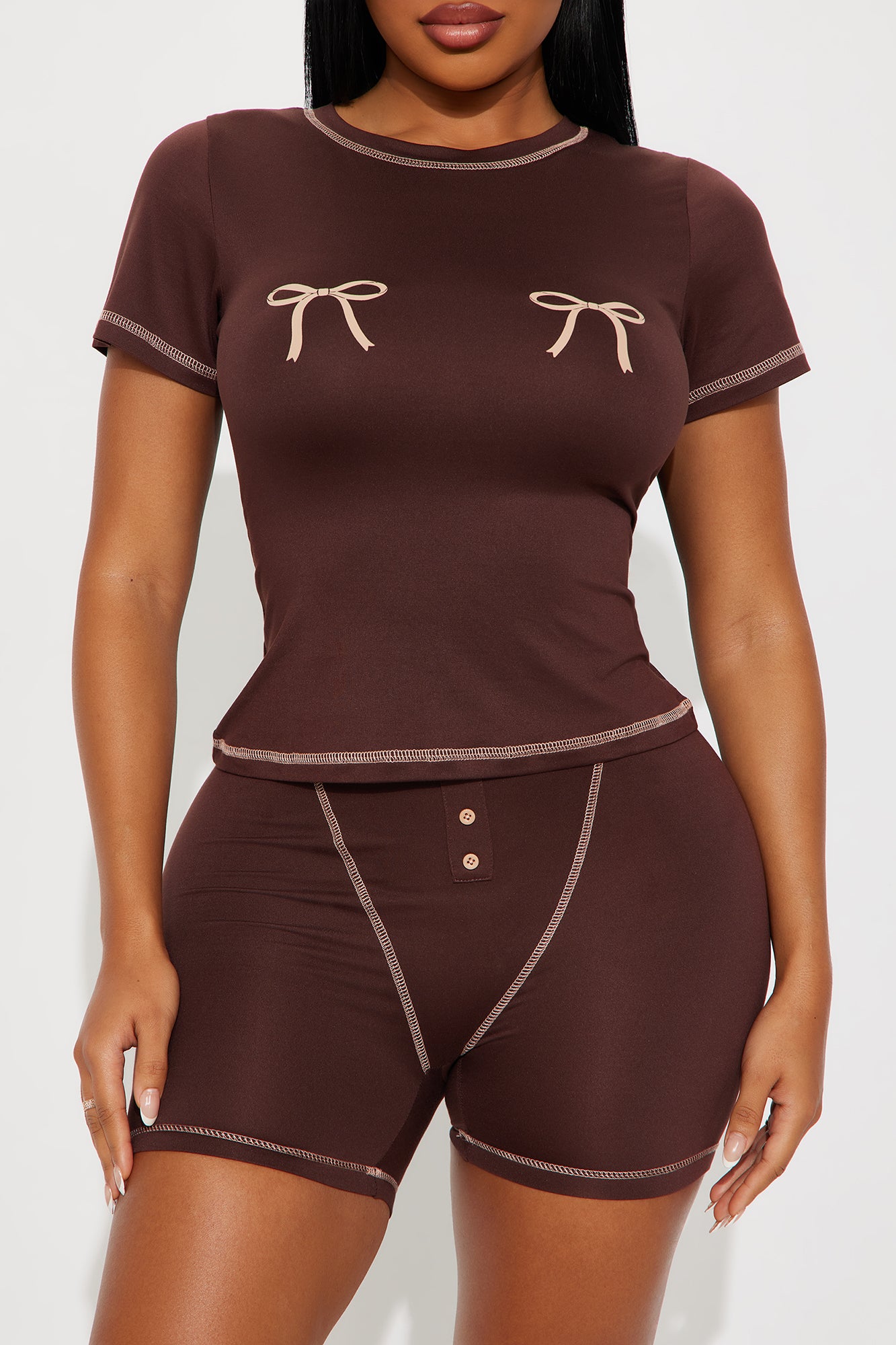 So Cute Bow Chocolate Pajama Boxer Short Set - Image 2