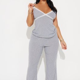In Your Dreams Heather Grey Ribbed Pajama Pant Set