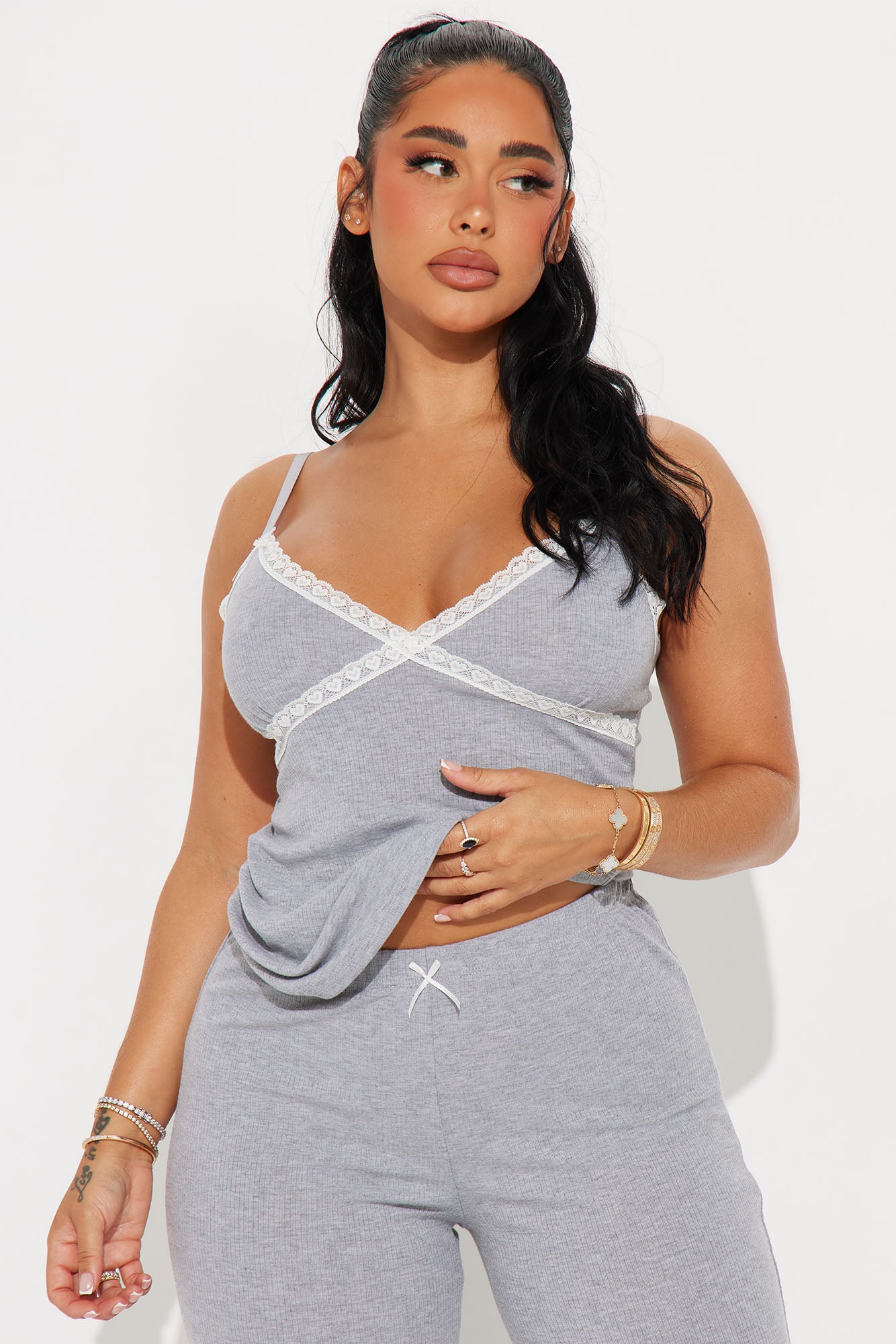 In Your Dreams Heather Grey Ribbed Pajama Pant Set - Image 2
