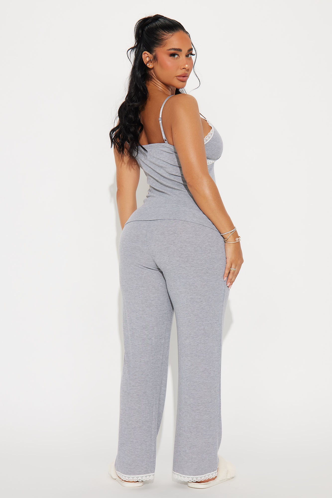 In Your Dreams Heather Grey Ribbed Pajama Pant Set - Image 4