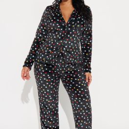 Christmas Lights Black/combo Plush Pajama Pant Set