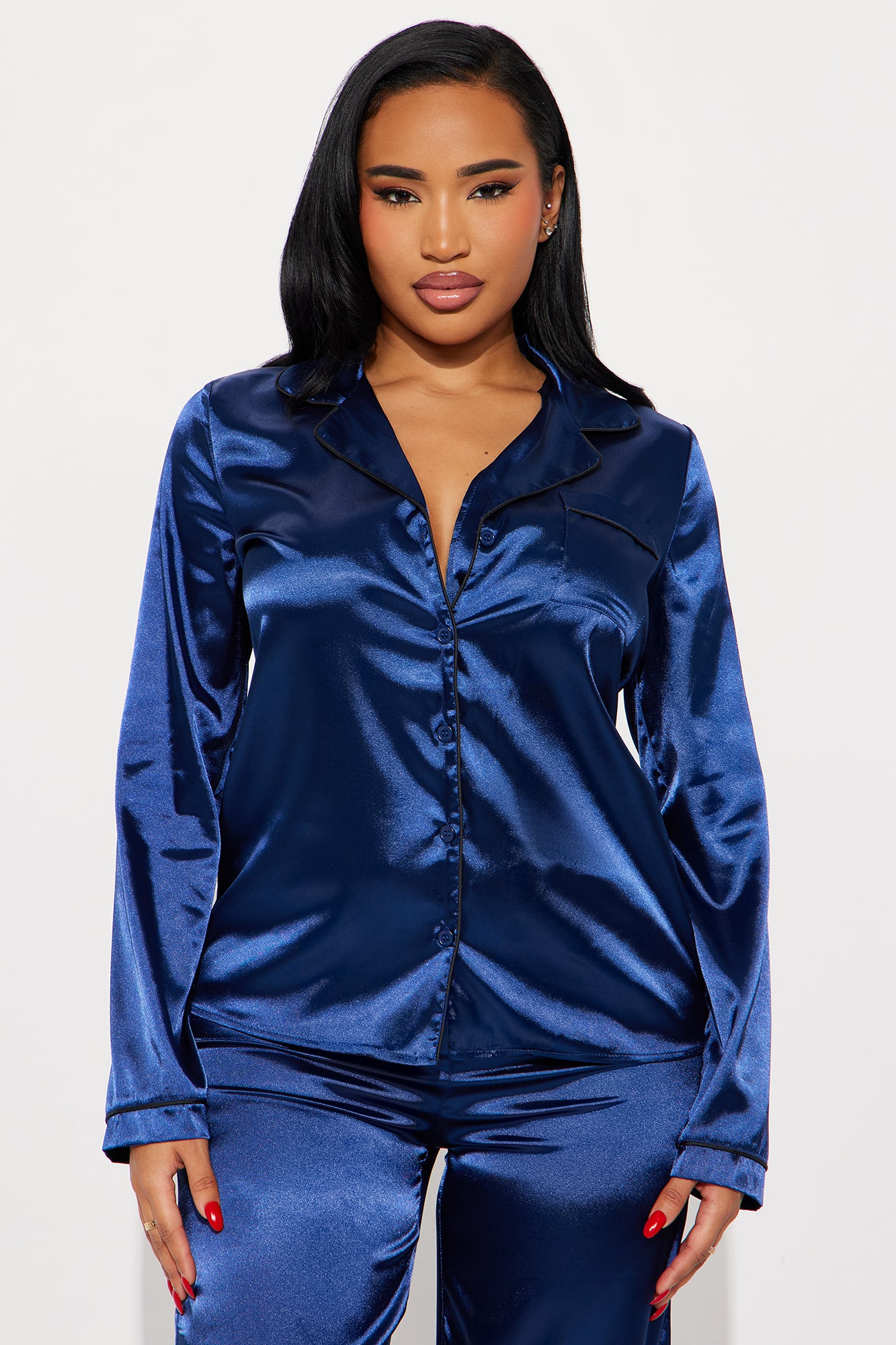 Navy Long Sleeve Pajama Pant Set - Image 2
