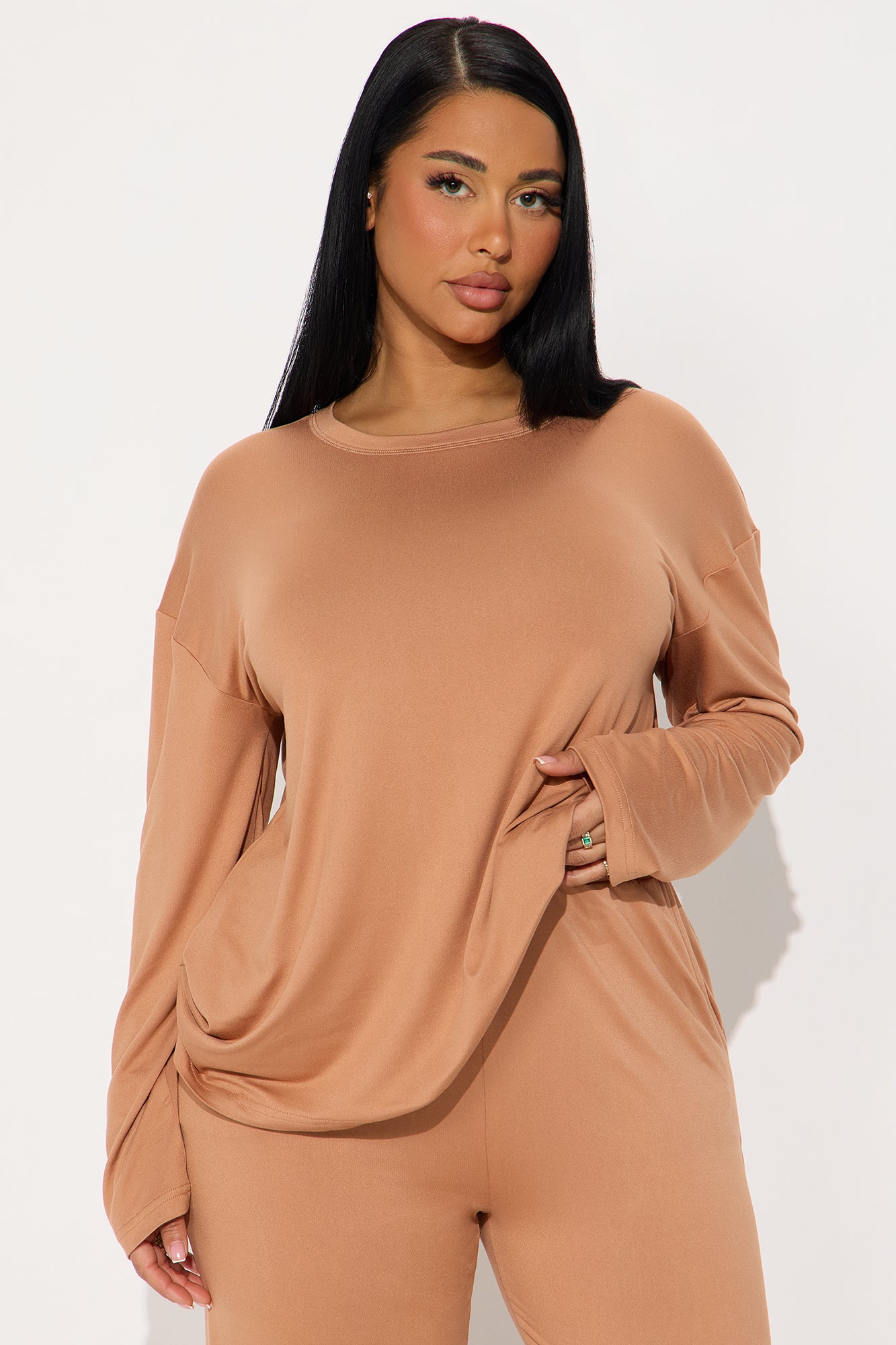 Relax Mood Mocha Long Sleeve Pajama Pant Set - Image 2