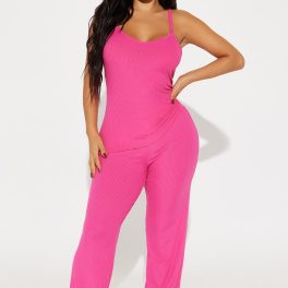 Comfy Mood Fuchsia Ribbed Pajama Pant Set