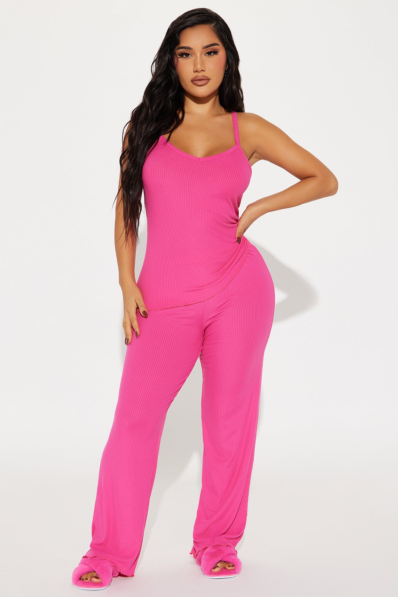 Comfy Mood Fuchsia Ribbed Pajama Pant Set