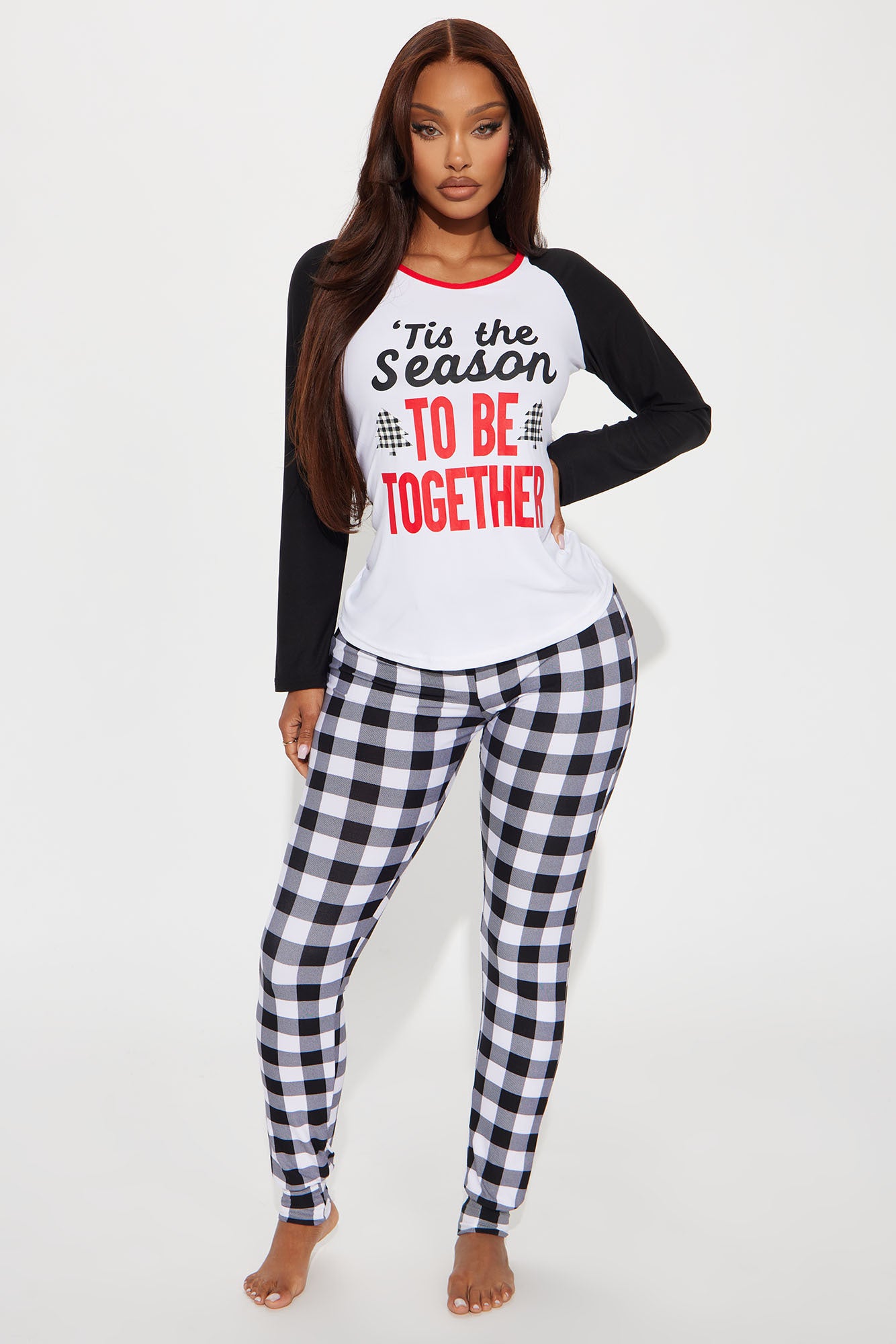 Tis The Season To Be Together White/Black Matching Family Pajama Jogger Set - Image 2
