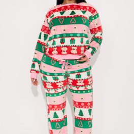 Sweetest Holiday Green/combo Plush Crew Neck Pajama Pant Set