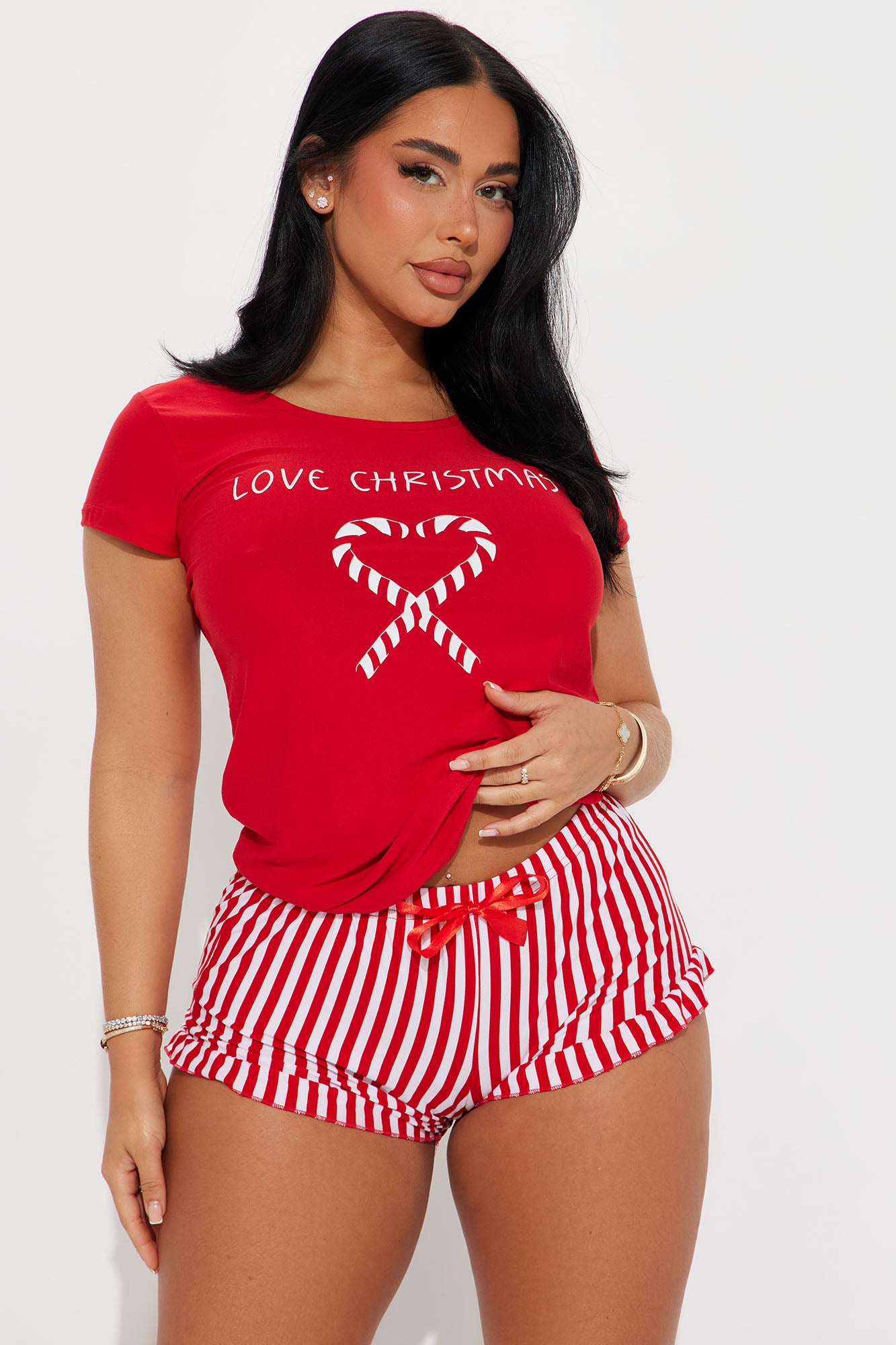 Love Christmas Red/White Pajama Short Set - Image 2