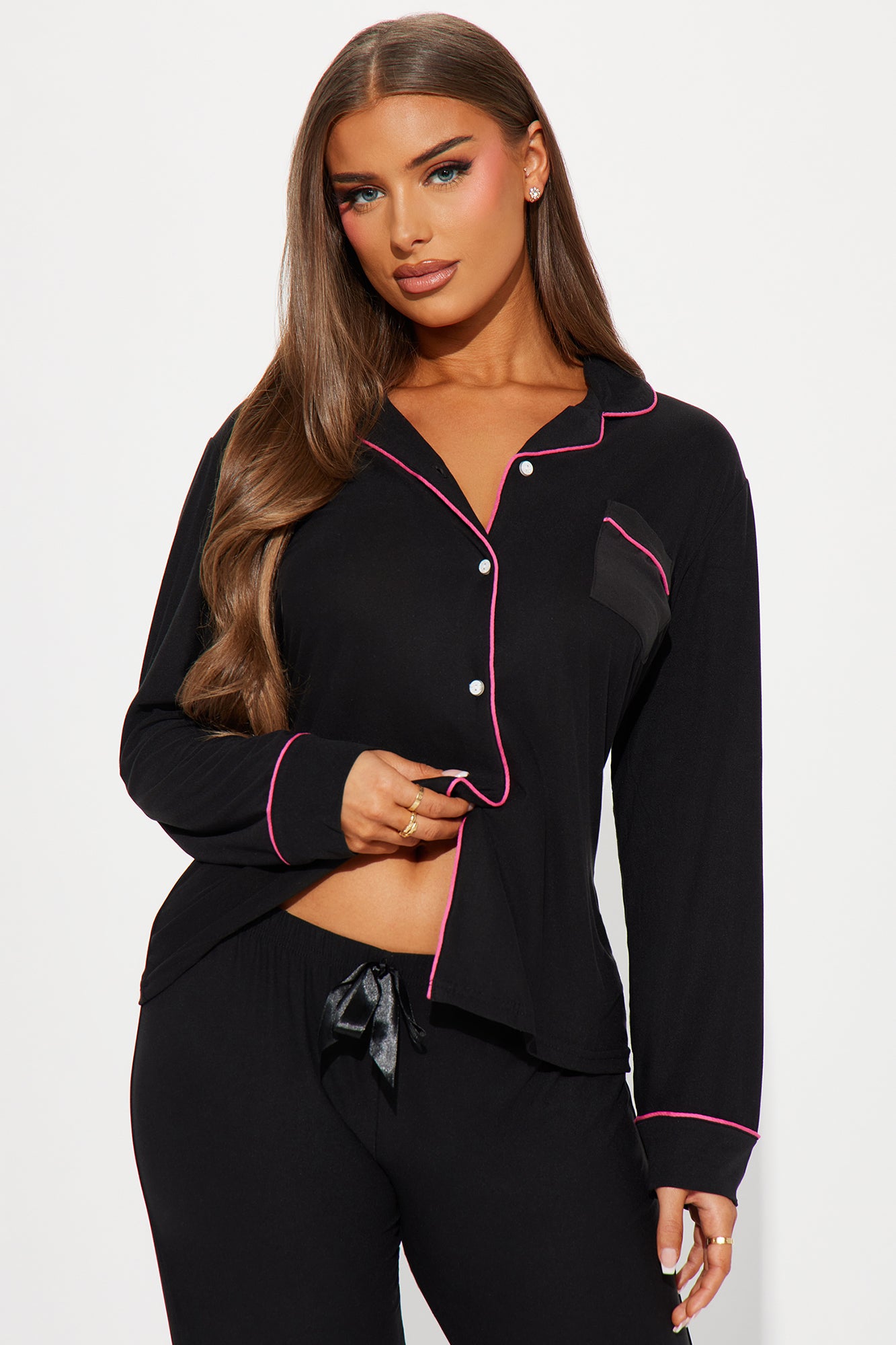 Kiss Me Black/Pink Pajama Pant Set - Image 3