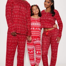 Holiday Feeling Red Brushed Waffle Pajama Jogger Set