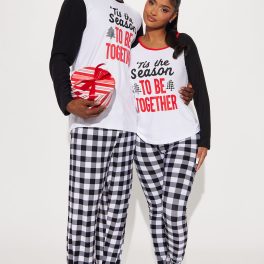 Tis The Season To Be Together White/Black Matching Family Pajama Jogger Set