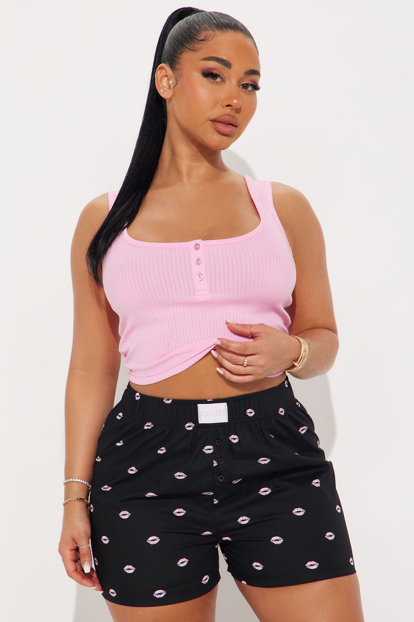 Kiss Me Pink/combo Pajama Boxer Short Set