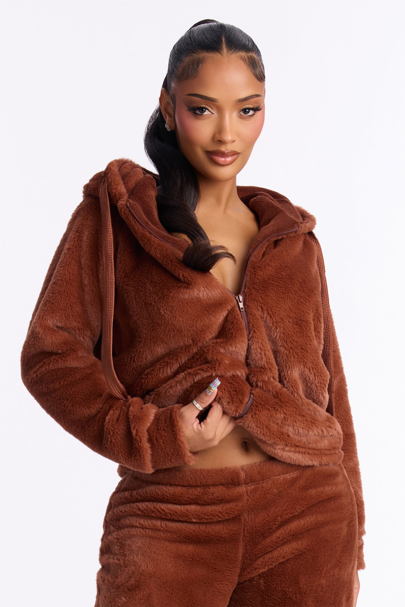 Verilunes Chocolate Plush Hoodie Pajama Pant Set - Image 2