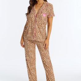Wild Hearts Leopard Short Sleeve Pajama Pant Set