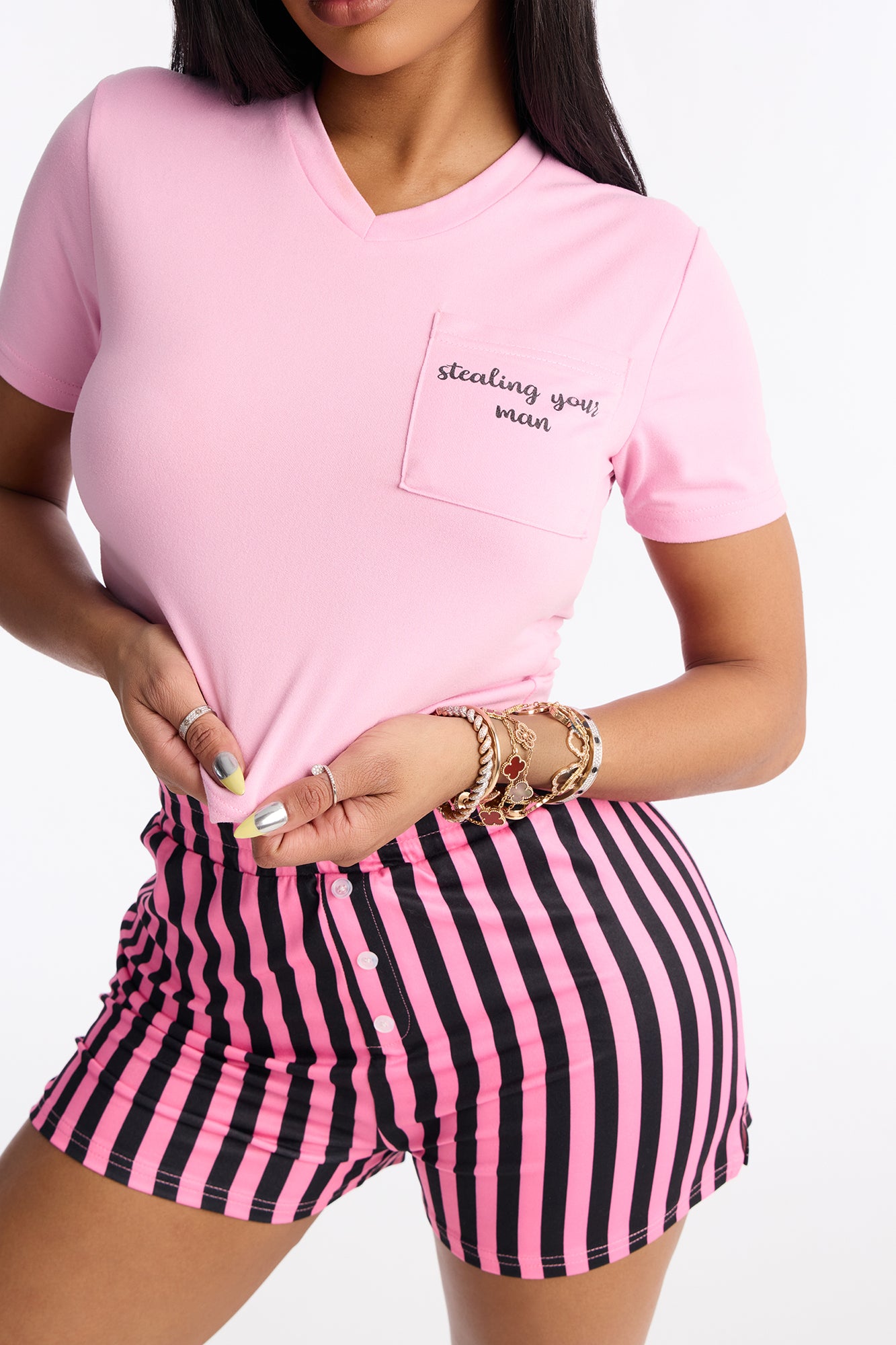 Stealing Your Man Black/Pink Short Sleeve Pajama Boxer Short Set - Image 2