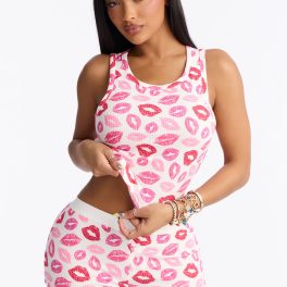 Muchos Besos White/combo Ribbed Tank Pajama Boxer Short Set