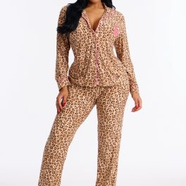 Wild Hearts Leopard Long Sleeve Pajama Pant Set