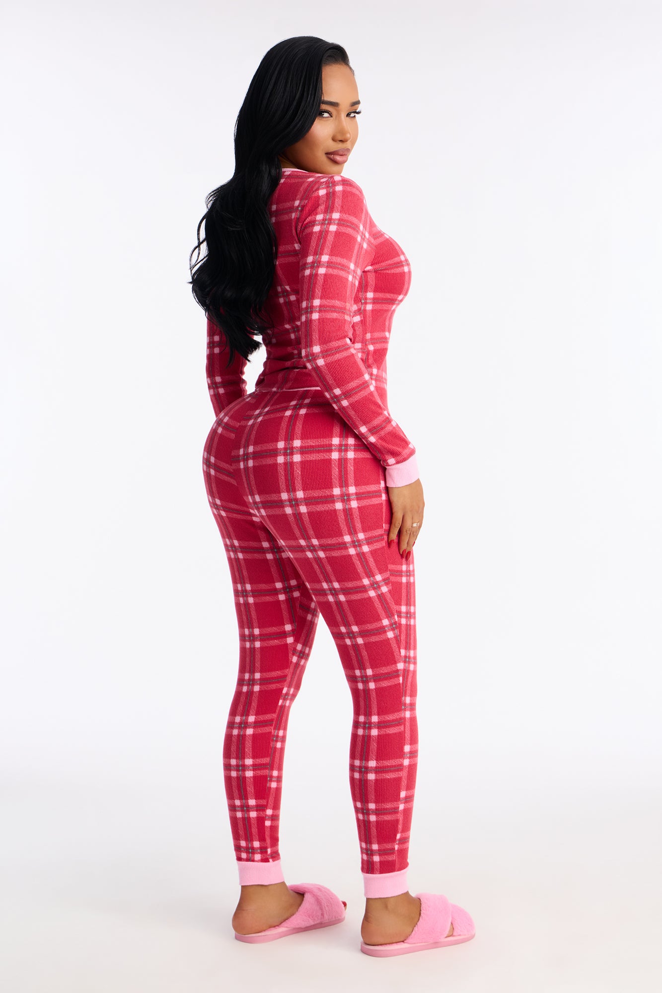 Cozy Cuddles Red/combo Waffle Long Sleeve Pajama Pant Set - Image 4