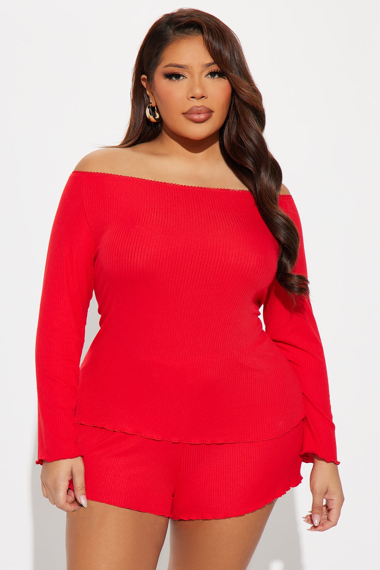 Story Red Ribbed Pajama Short Set - Image 4