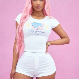 City Of Love White/combo Pointelle Pajama Boxer Short Set