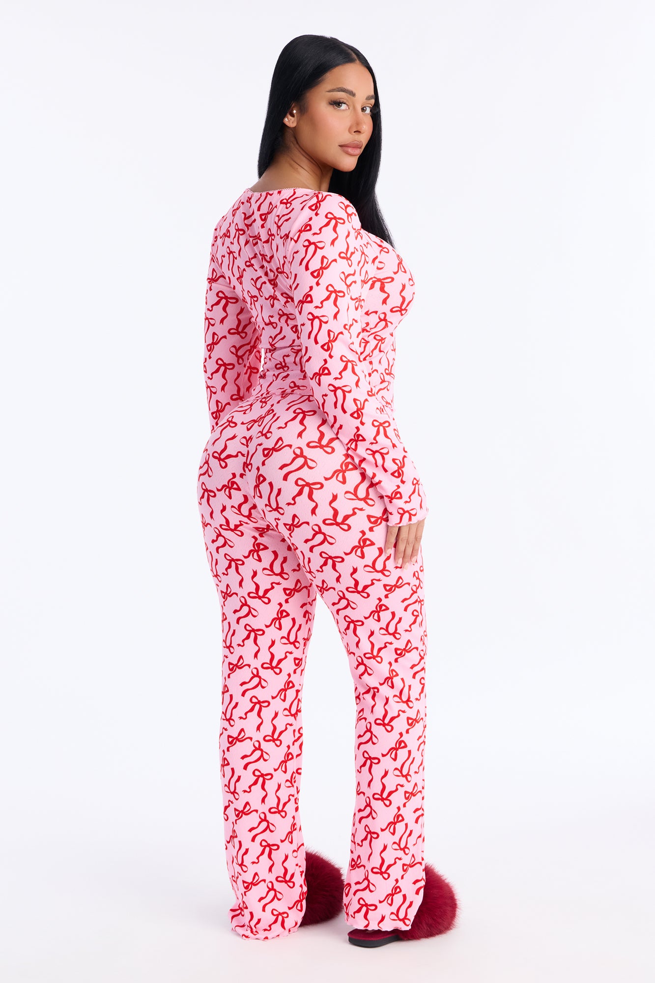 What A Cutie Hot Pink/combo Pointelle Long Sleeve Pajama Pant Set - Image 4