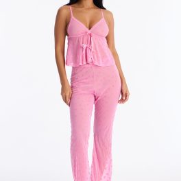Romance Mode On Fuchsia Mesh Heart Cami Set