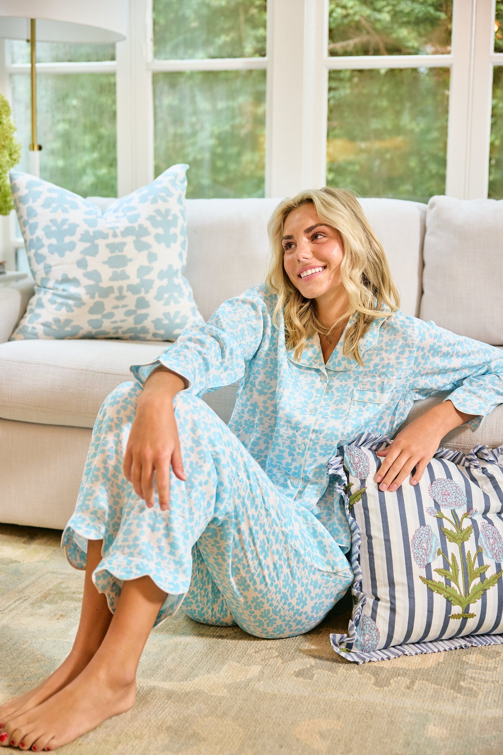 Scalloped Pajama Set Long - Blue Chintz - Image 2