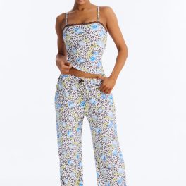 Blue/combo Cheetah Floral Cami Pajama Pant Set