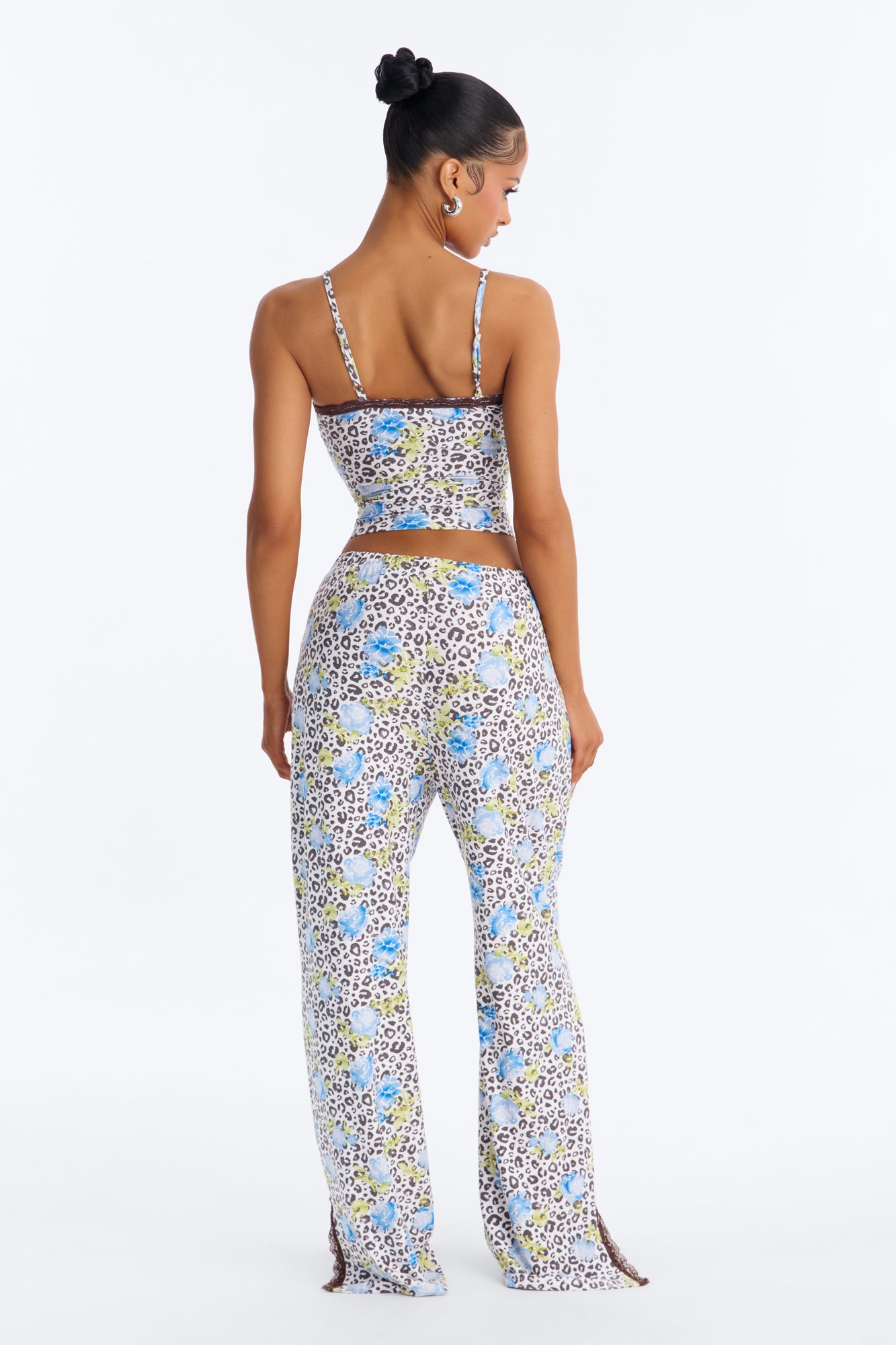 Blue/combo Cheetah Floral Cami Pajama Pant Set - Image 4
