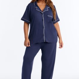 In The Morning Navy Pajama Short Sleeve Pant Set
