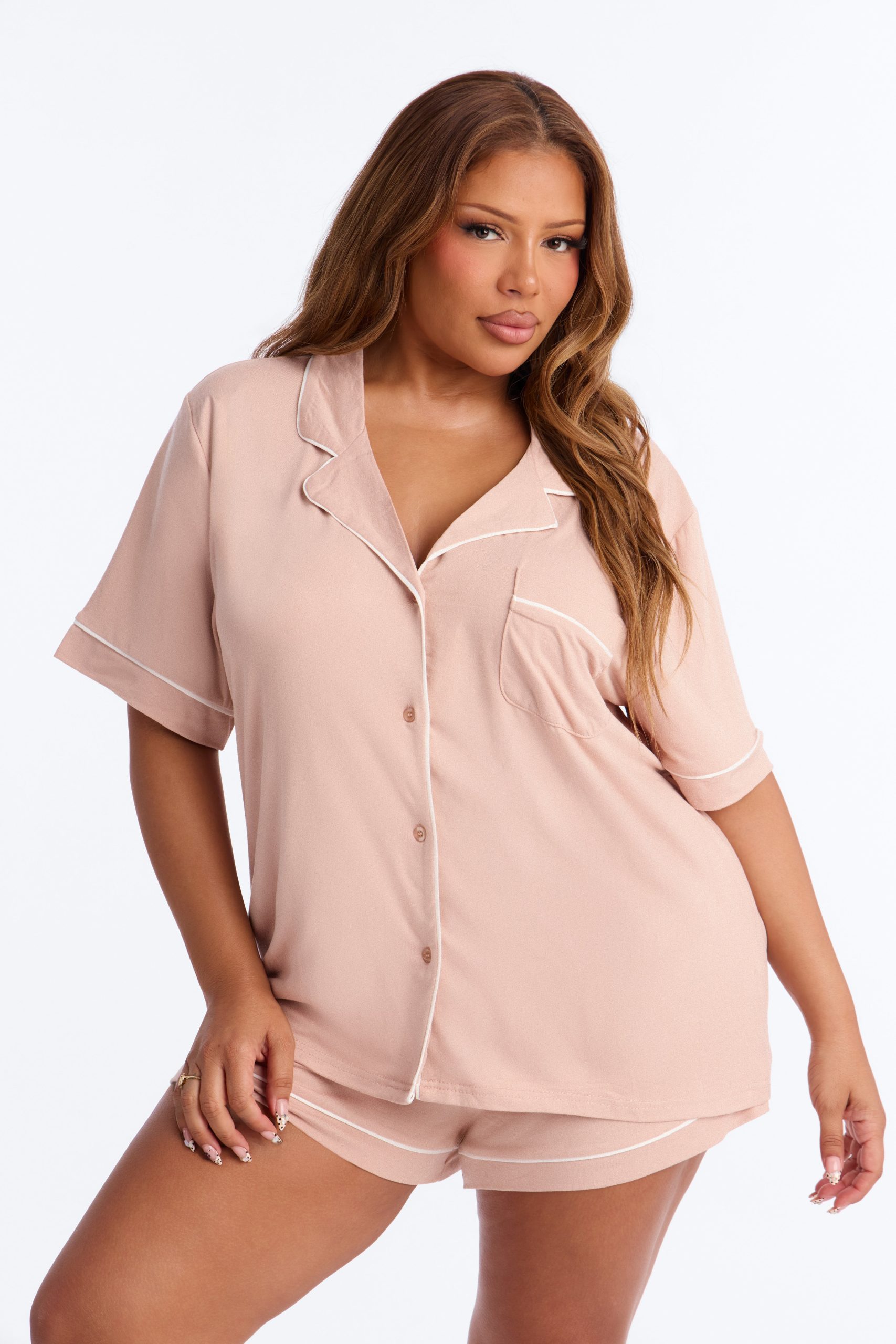 In The Morning Mocha Pajama Short Sleeve Short Set - Image 4