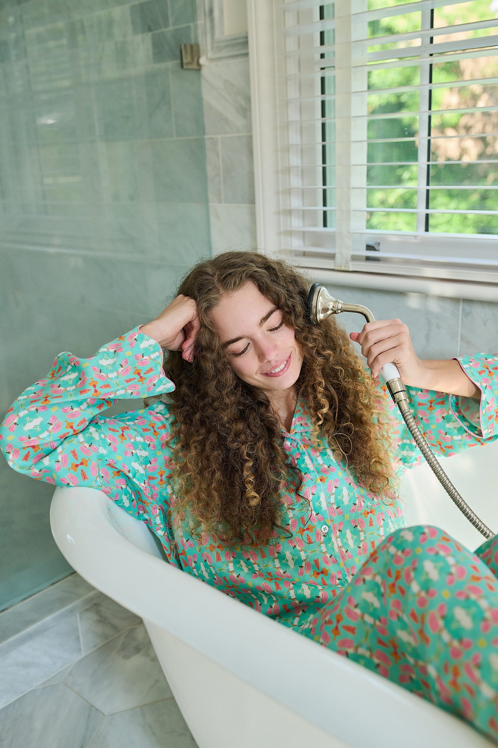 Scalloped Pajama Set Long - Birds Of Paradise